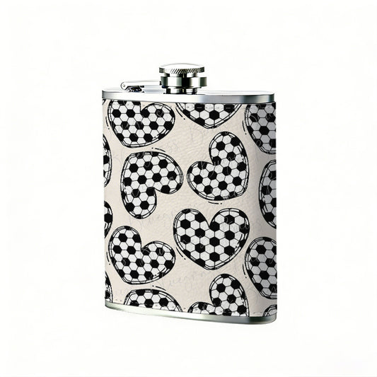 Soccer textured heart patterns 8oz Stainless Steel Whiskey Flask with Fashionable pattern print Design - Portable Outdoor Camping & Hunting Flask, Perfect for Tequila, Whiskey, and Spirits - Unique Father'S Day Christmas Gift