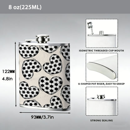Soccer textured heart patterns 8oz Stainless Steel Whiskey Flask with Fashionable pattern print Design - Portable Outdoor Camping & Hunting Flask, Perfect for Tequila, Whiskey, and Spirits - Unique Father'S Day Christmas Gift