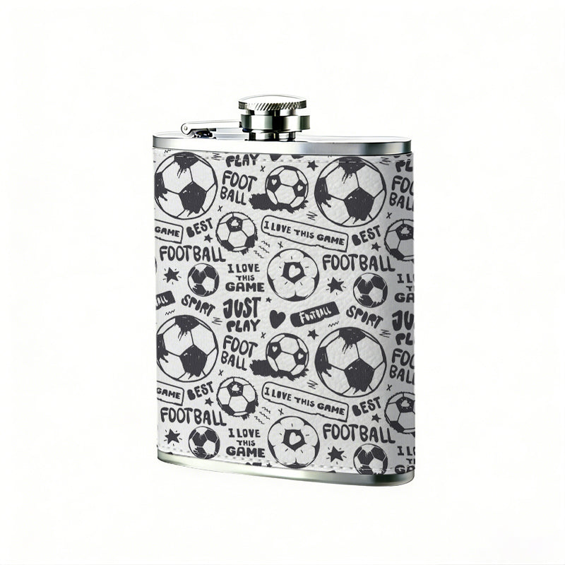 Football and text repeating pattern 8oz Stainless Steel Whiskey Flask with Fashionable pattern print Design - Portable Outdoor Camping & Hunting Flask, Perfect for Tequila, Whiskey, and Spirits - Unique Father'S Day Christmas Gift