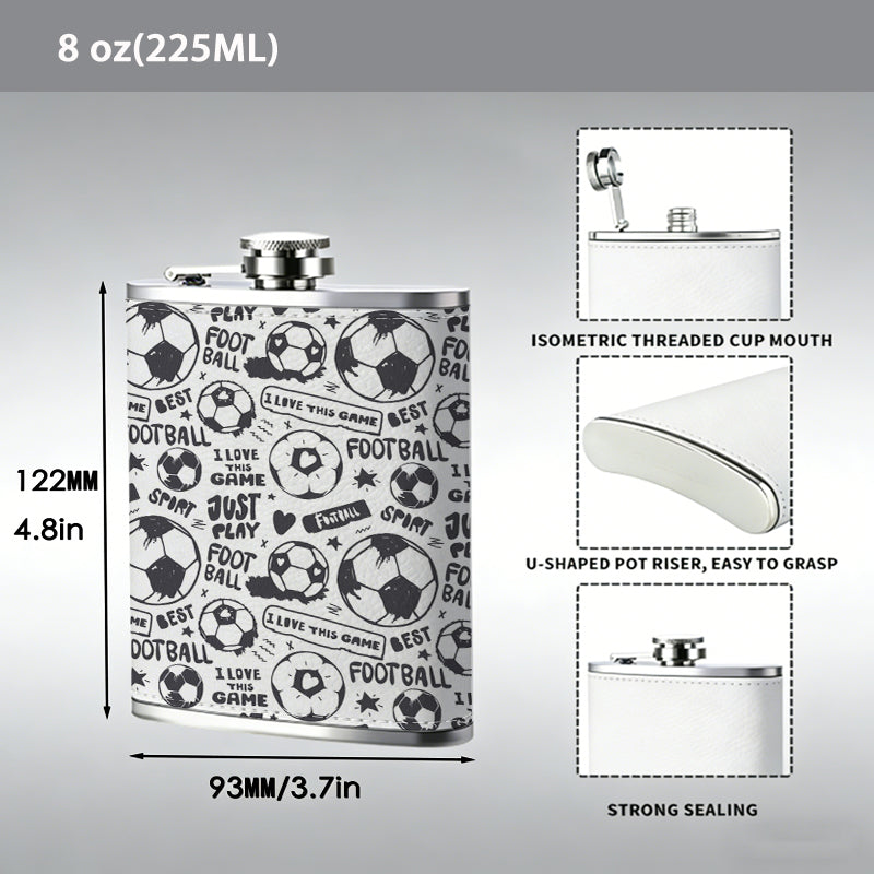 Football and text repeating pattern 8oz Stainless Steel Whiskey Flask with Fashionable pattern print Design - Portable Outdoor Camping & Hunting Flask, Perfect for Tequila, Whiskey, and Spirits - Unique Father'S Day Christmas Gift