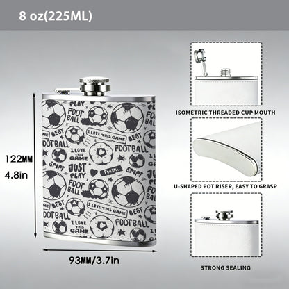 Football and text repeating pattern 8oz Stainless Steel Whiskey Flask with Fashionable pattern print Design - Portable Outdoor Camping & Hunting Flask, Perfect for Tequila, Whiskey, and Spirits - Unique Father'S Day Christmas Gift