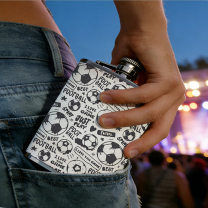 Football and text repeating pattern 8oz Stainless Steel Whiskey Flask with Fashionable pattern print Design - Portable Outdoor Camping & Hunting Flask, Perfect for Tequila, Whiskey, and Spirits - Unique Father'S Day Christmas Gift
