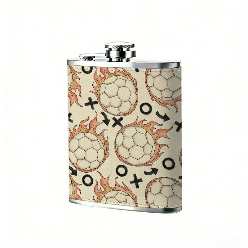 Soccer ball, cross, circle and arrow pattern 8oz Stainless Steel Whiskey Flask with Fashionable pattern print Design - Portable Outdoor Camping & Hunting Flask, Perfect for Tequila, Whiskey, and Spirits - Unique Father'S Day Christmas Gift