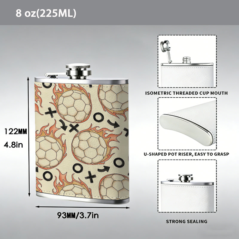 Soccer ball, cross, circle and arrow pattern 8oz Stainless Steel Whiskey Flask with Fashionable pattern print Design - Portable Outdoor Camping & Hunting Flask, Perfect for Tequila, Whiskey, and Spirits - Unique Father'S Day Christmas Gift