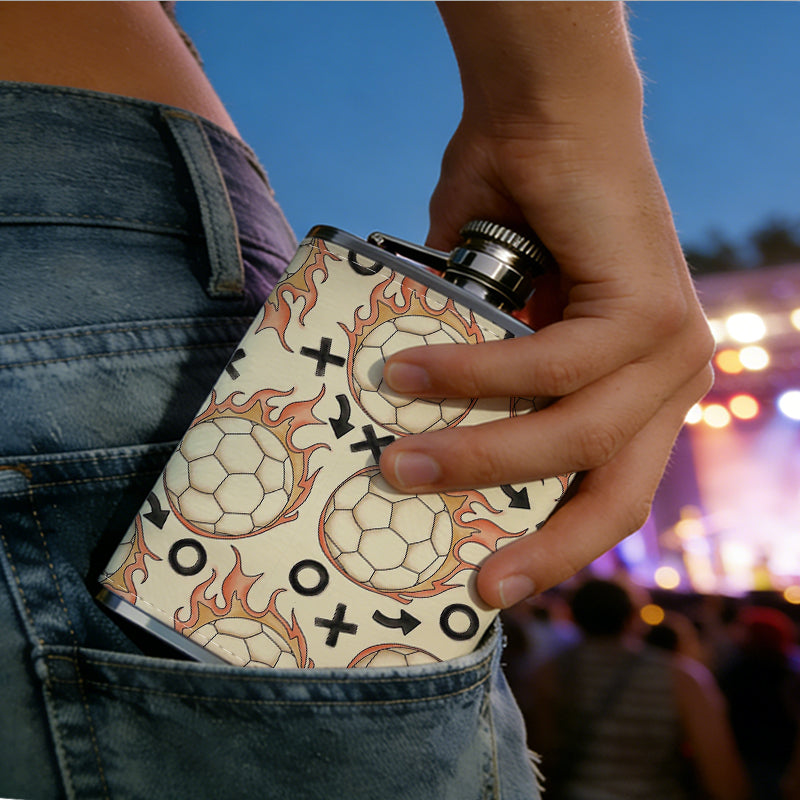 Soccer ball, cross, circle and arrow pattern 8oz Stainless Steel Whiskey Flask with Fashionable pattern print Design - Portable Outdoor Camping & Hunting Flask, Perfect for Tequila, Whiskey, and Spirits - Unique Father'S Day Christmas Gift