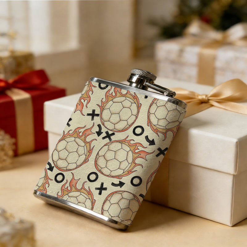 Soccer ball, cross, circle and arrow pattern 8oz Stainless Steel Whiskey Flask with Fashionable pattern print Design - Portable Outdoor Camping & Hunting Flask, Perfect for Tequila, Whiskey, and Spirits - Unique Father'S Day Christmas Gift