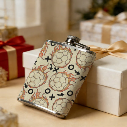 Soccer ball, cross, circle and arrow pattern 8oz Stainless Steel Whiskey Flask with Fashionable pattern print Design - Portable Outdoor Camping & Hunting Flask, Perfect for Tequila, Whiskey, and Spirits - Unique Father'S Day Christmas Gift