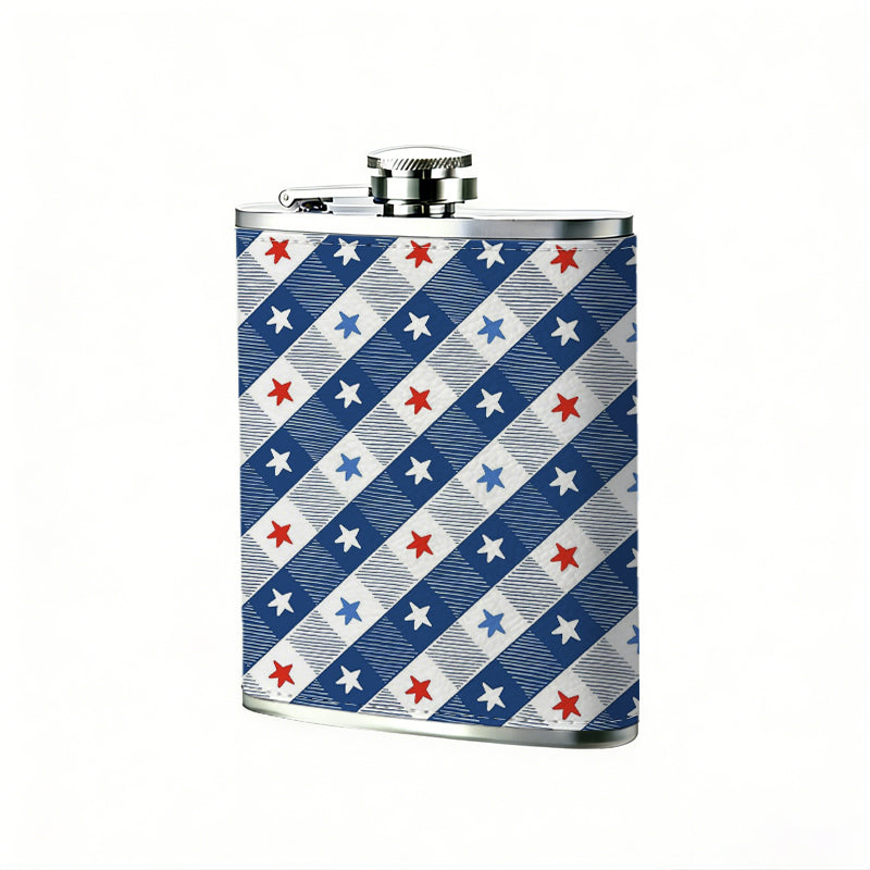Diagonal stars and stripes pattern 8oz Stainless Steel Whiskey Flask with Fashionable pattern print Design - Portable Outdoor Camping & Hunting Flask, Perfect for Tequila, Whiskey, and Spirits - Unique Father'S Day Christmas Gift