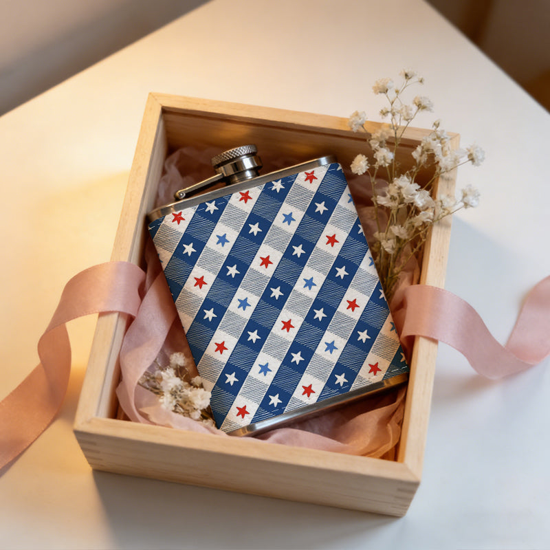 Diagonal stars and stripes pattern 8oz Stainless Steel Whiskey Flask with Fashionable pattern print Design - Portable Outdoor Camping & Hunting Flask, Perfect for Tequila, Whiskey, and Spirits - Unique Father'S Day Christmas Gift