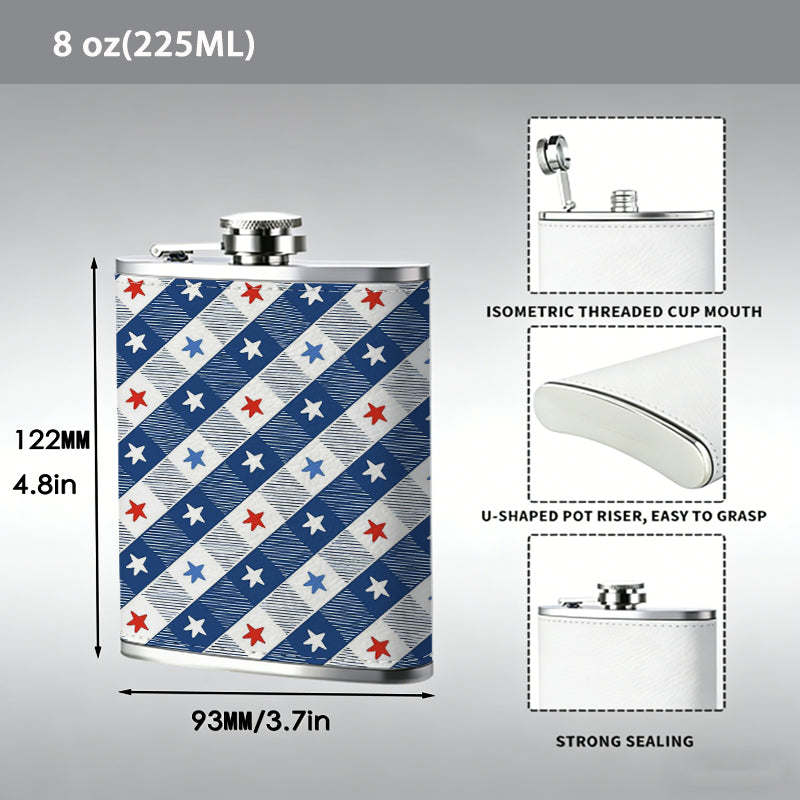 Diagonal stars and stripes pattern 8oz Stainless Steel Whiskey Flask with Fashionable pattern print Design - Portable Outdoor Camping & Hunting Flask, Perfect for Tequila, Whiskey, and Spirits - Unique Father'S Day Christmas Gift