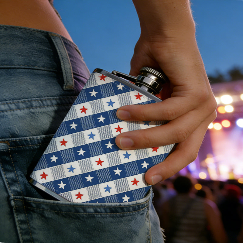 Diagonal stars and stripes pattern 8oz Stainless Steel Whiskey Flask with Fashionable pattern print Design - Portable Outdoor Camping & Hunting Flask, Perfect for Tequila, Whiskey, and Spirits - Unique Father'S Day Christmas Gift
