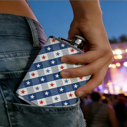Diagonal stars and stripes pattern 8oz Stainless Steel Whiskey Flask with Fashionable pattern print Design - Portable Outdoor Camping & Hunting Flask, Perfect for Tequila, Whiskey, and Spirits - Unique Father'S Day Christmas Gift