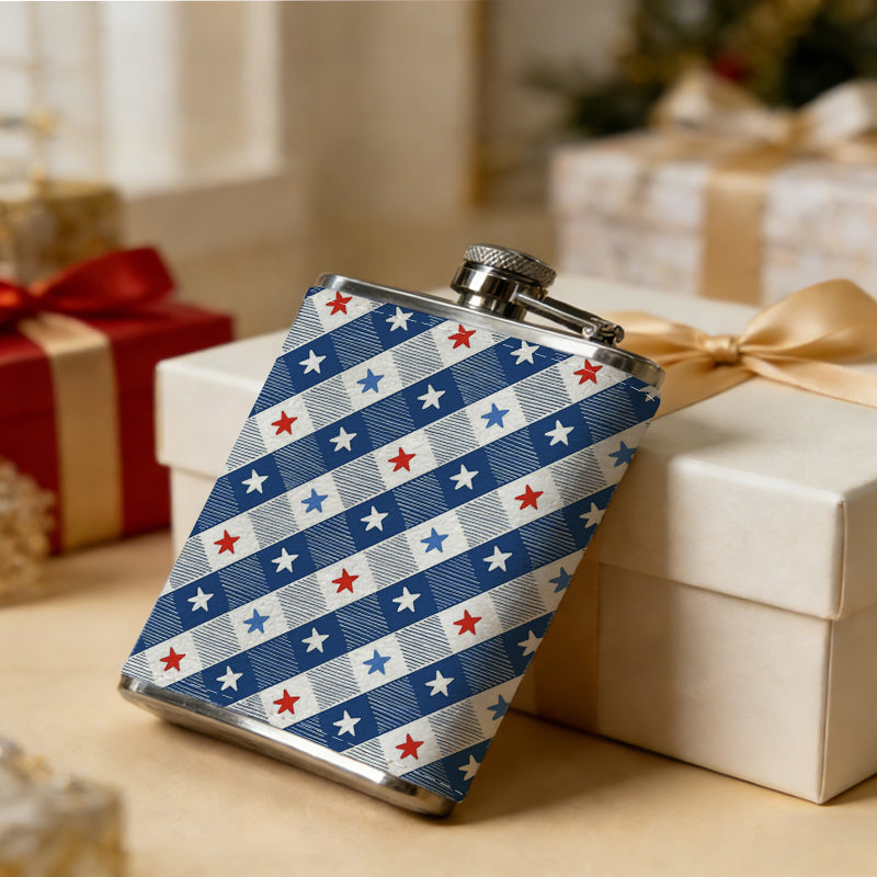 Diagonal stars and stripes pattern 8oz Stainless Steel Whiskey Flask with Fashionable pattern print Design - Portable Outdoor Camping & Hunting Flask, Perfect for Tequila, Whiskey, and Spirits - Unique Father'S Day Christmas Gift