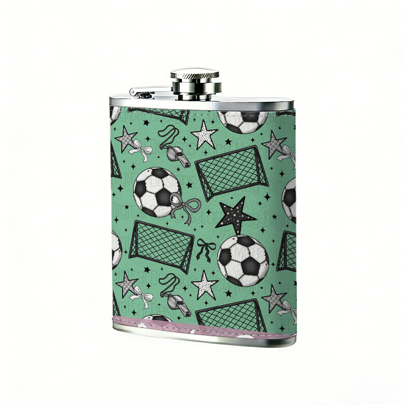Seamless football and goal pattern 8oz Stainless Steel Whiskey Flask with Fashionable pattern print Design - Portable Outdoor Camping & Hunting Flask, Perfect for Tequila, Whiskey, and Spirits - Unique Father'S Day Christmas Gift