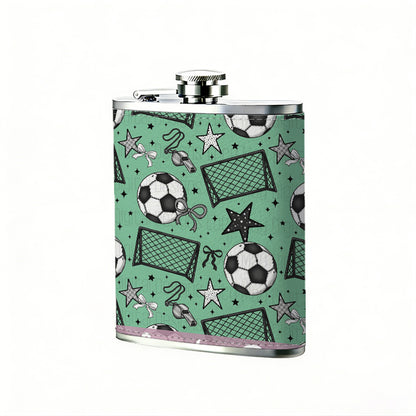Seamless football and goal pattern 8oz Stainless Steel Whiskey Flask with Fashionable pattern print Design - Portable Outdoor Camping & Hunting Flask, Perfect for Tequila, Whiskey, and Spirits - Unique Father'S Day Christmas Gift