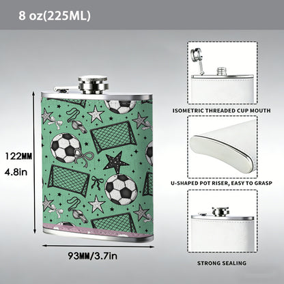 Seamless football and goal pattern 8oz Stainless Steel Whiskey Flask with Fashionable pattern print Design - Portable Outdoor Camping & Hunting Flask, Perfect for Tequila, Whiskey, and Spirits - Unique Father'S Day Christmas Gift
