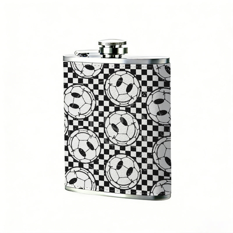 Smiley faces on checkerboard background 8oz Stainless Steel Whiskey Flask with Fashionable pattern print Design - Portable Outdoor Camping & Hunting Flask, Perfect for Tequila, Whiskey, and Spirits - Unique Father'S Day Christmas Gift