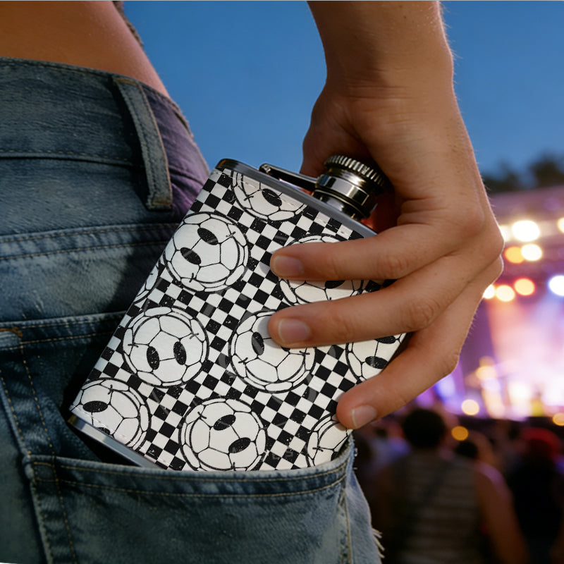 Smiley faces on checkerboard background 8oz Stainless Steel Whiskey Flask with Fashionable pattern print Design - Portable Outdoor Camping & Hunting Flask, Perfect for Tequila, Whiskey, and Spirits - Unique Father'S Day Christmas Gift