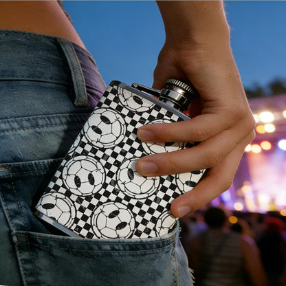 Smiley faces on checkerboard background 8oz Stainless Steel Whiskey Flask with Fashionable pattern print Design - Portable Outdoor Camping & Hunting Flask, Perfect for Tequila, Whiskey, and Spirits - Unique Father'S Day Christmas Gift