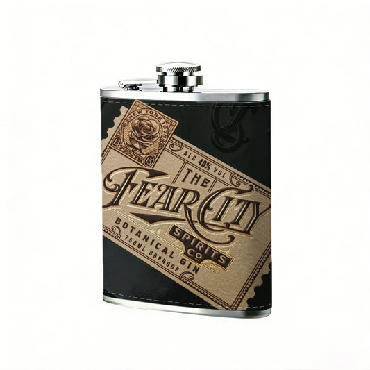 Vintage stamp-like decorative label 8oz Stainless Steel Whiskey Flask with Fashionable pattern print Design - Portable Outdoor Camping & Hunting Flask, Perfect for Tequila, Whiskey, and Spirits - Unique Father'S Day Christmas Gift