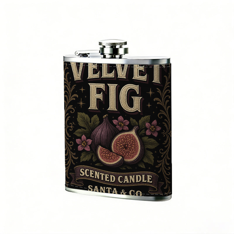 Velvet fig scented candle label 8oz Stainless Steel Whiskey Flask with Fashionable pattern print Design - Portable Outdoor Camping & Hunting Flask, Perfect for Tequila, Whiskey, and Spirits - Unique Father'S Day Christmas Gift