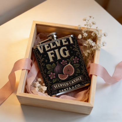 Velvet fig scented candle label 8oz Stainless Steel Whiskey Flask with Fashionable pattern print Design - Portable Outdoor Camping & Hunting Flask, Perfect for Tequila, Whiskey, and Spirits - Unique Father'S Day Christmas Gift