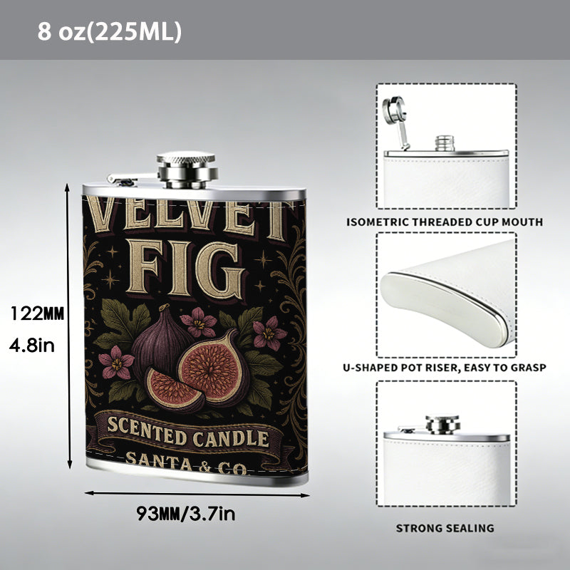 Velvet fig scented candle label 8oz Stainless Steel Whiskey Flask with Fashionable pattern print Design - Portable Outdoor Camping & Hunting Flask, Perfect for Tequila, Whiskey, and Spirits - Unique Father'S Day Christmas Gift