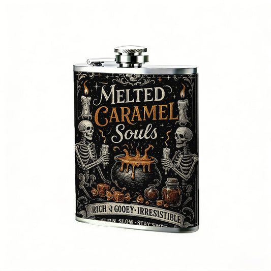 Vintage label with skeletons and text 8oz Stainless Steel Whiskey Flask with Fashionable pattern print Design - Portable Outdoor Camping & Hunting Flask, Perfect for Tequila, Whiskey, and Spirits - Unique Father'S Day Christmas Gift