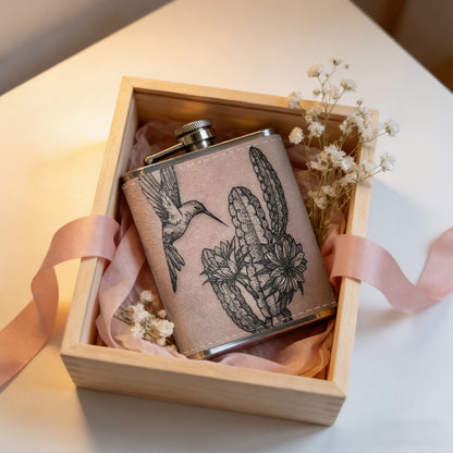 Tattoo of bird and cactus on skin 8oz Stainless Steel Whiskey Flask with Fashionable pattern print Design - Portable Outdoor Camping & Hunting Flask, Perfect for Tequila, Whiskey, and Spirits - Unique Father'S Day Christmas Gift