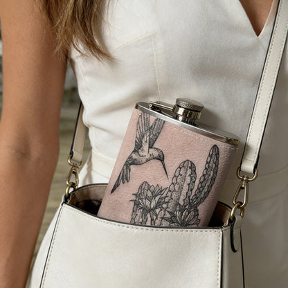 Tattoo of bird and cactus on skin 8oz Stainless Steel Whiskey Flask with Fashionable pattern print Design - Portable Outdoor Camping & Hunting Flask, Perfect for Tequila, Whiskey, and Spirits - Unique Father'S Day Christmas Gift