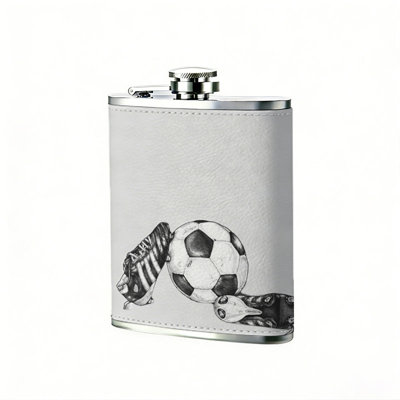 Two sports shoes and a soccer ball 8oz Stainless Steel Whiskey Flask with Fashionable pattern print Design - Portable Outdoor Camping & Hunting Flask, Perfect for Tequila, Whiskey, and Spirits - Unique Father'S Day Christmas Gift