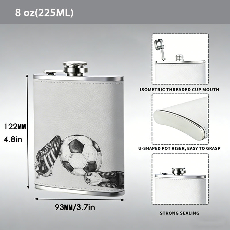 Two sports shoes and a soccer ball 8oz Stainless Steel Whiskey Flask with Fashionable pattern print Design - Portable Outdoor Camping & Hunting Flask, Perfect for Tequila, Whiskey, and Spirits - Unique Father'S Day Christmas Gift
