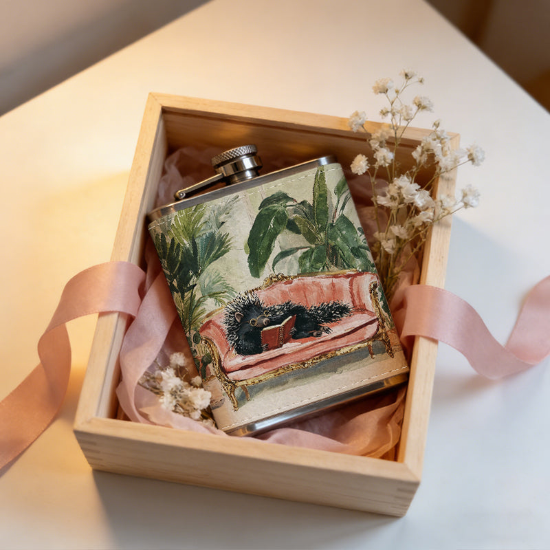 Framed painting of sofa and green plants 8oz Stainless Steel Whiskey Flask with Fashionable pattern print Design - Portable Outdoor Camping & Hunting Flask, Perfect for Tequila, Whiskey, and Spirits - Unique Father'S Day Christmas Gift