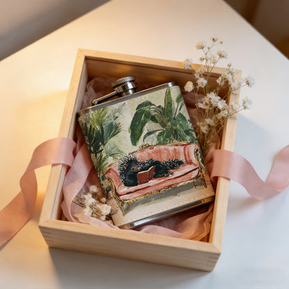 Framed painting of sofa and green plants 8oz Stainless Steel Whiskey Flask with Fashionable pattern print Design - Portable Outdoor Camping & Hunting Flask, Perfect for Tequila, Whiskey, and Spirits - Unique Father'S Day Christmas Gift