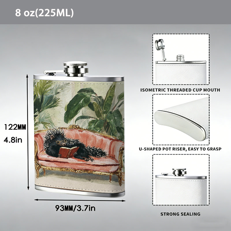 Framed painting of sofa and green plants 8oz Stainless Steel Whiskey Flask with Fashionable pattern print Design - Portable Outdoor Camping & Hunting Flask, Perfect for Tequila, Whiskey, and Spirits - Unique Father'S Day Christmas Gift
