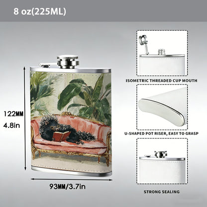 Framed painting of sofa and green plants 8oz Stainless Steel Whiskey Flask with Fashionable pattern print Design - Portable Outdoor Camping & Hunting Flask, Perfect for Tequila, Whiskey, and Spirits - Unique Father'S Day Christmas Gift