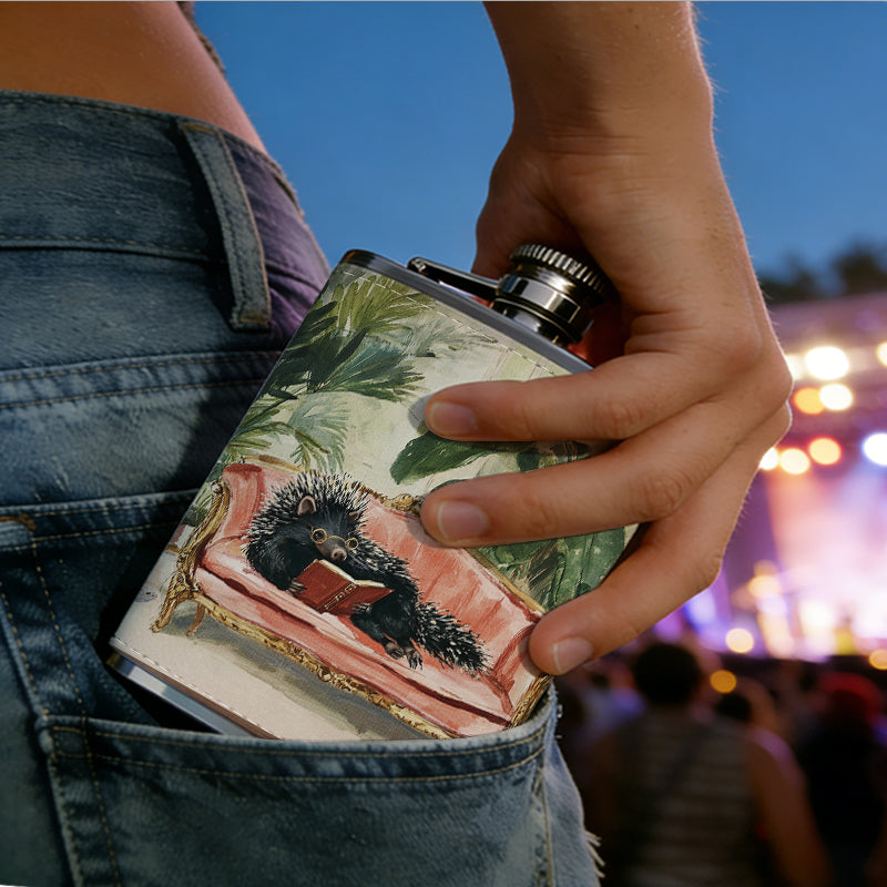 Framed painting of sofa and green plants 8oz Stainless Steel Whiskey Flask with Fashionable pattern print Design - Portable Outdoor Camping & Hunting Flask, Perfect for Tequila, Whiskey, and Spirits - Unique Father'S Day Christmas Gift