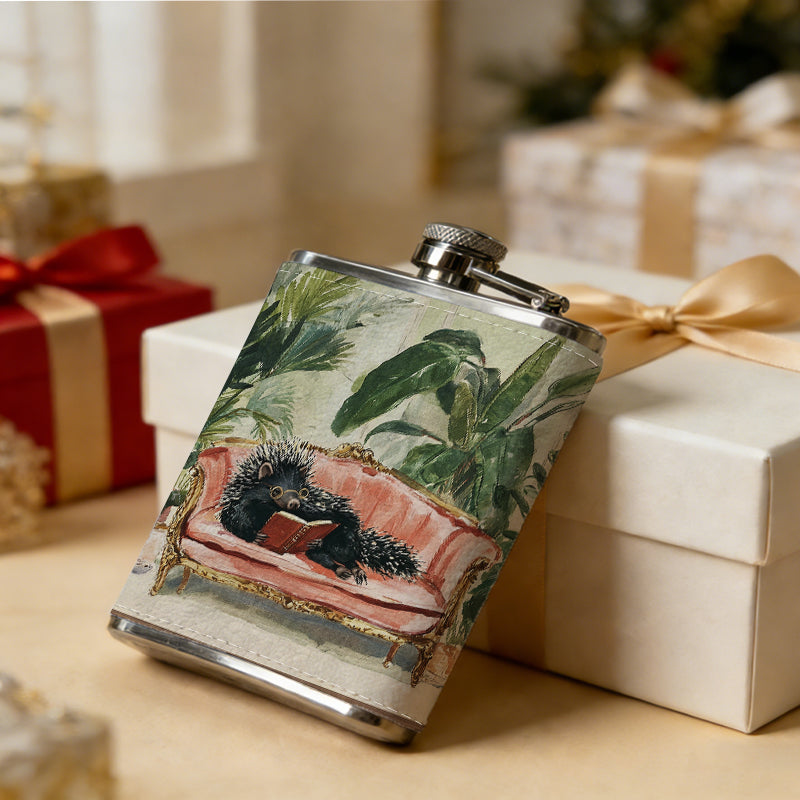 Framed painting of sofa and green plants 8oz Stainless Steel Whiskey Flask with Fashionable pattern print Design - Portable Outdoor Camping & Hunting Flask, Perfect for Tequila, Whiskey, and Spirits - Unique Father'S Day Christmas Gift