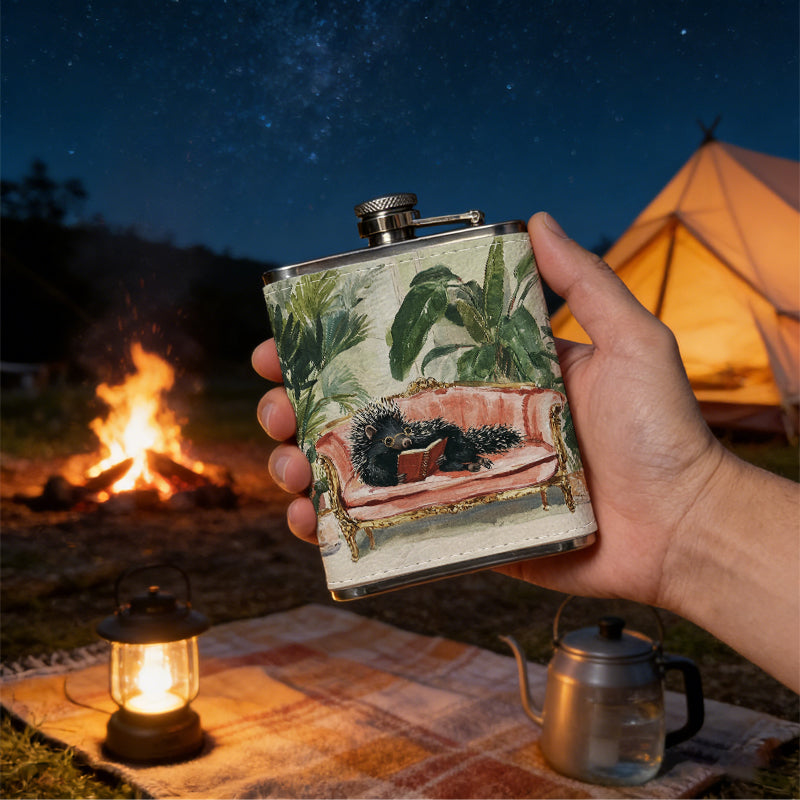 Framed painting of sofa and green plants 8oz Stainless Steel Whiskey Flask with Fashionable pattern print Design - Portable Outdoor Camping & Hunting Flask, Perfect for Tequila, Whiskey, and Spirits - Unique Father'S Day Christmas Gift