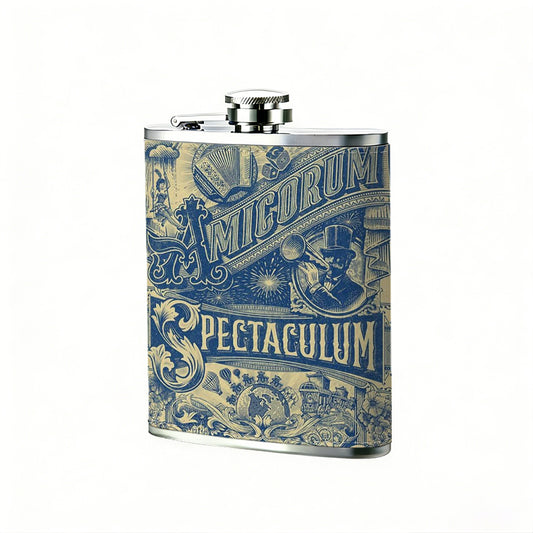 Vintage train emblem with text 8oz Stainless Steel Whiskey Flask with Fashionable pattern print Design - Portable Outdoor Camping & Hunting Flask, Perfect for Tequila, Whiskey, and Spirits - Unique Father'S Day Christmas Gift
