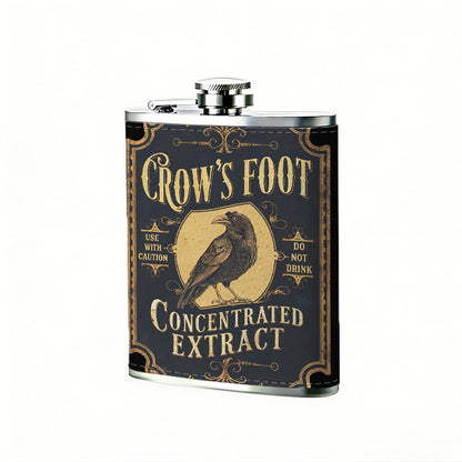 Vintage Crow's Foot concentrated extract label 1pc Stainless Steel Flask 8oz -Fashionable patterns Design, Ideal for Dad, Grandpa, Uncle, Hunting Enthusiasts, Birthday, Party, Christmas, Halloween Gifts
