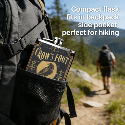 Vintage Crow's Foot concentrated extract label 1pc Stainless Steel Flask 8oz -Fashionable patterns Design, Ideal for Dad, Grandpa, Uncle, Hunting Enthusiasts, Birthday, Party, Christmas, Halloween Gifts