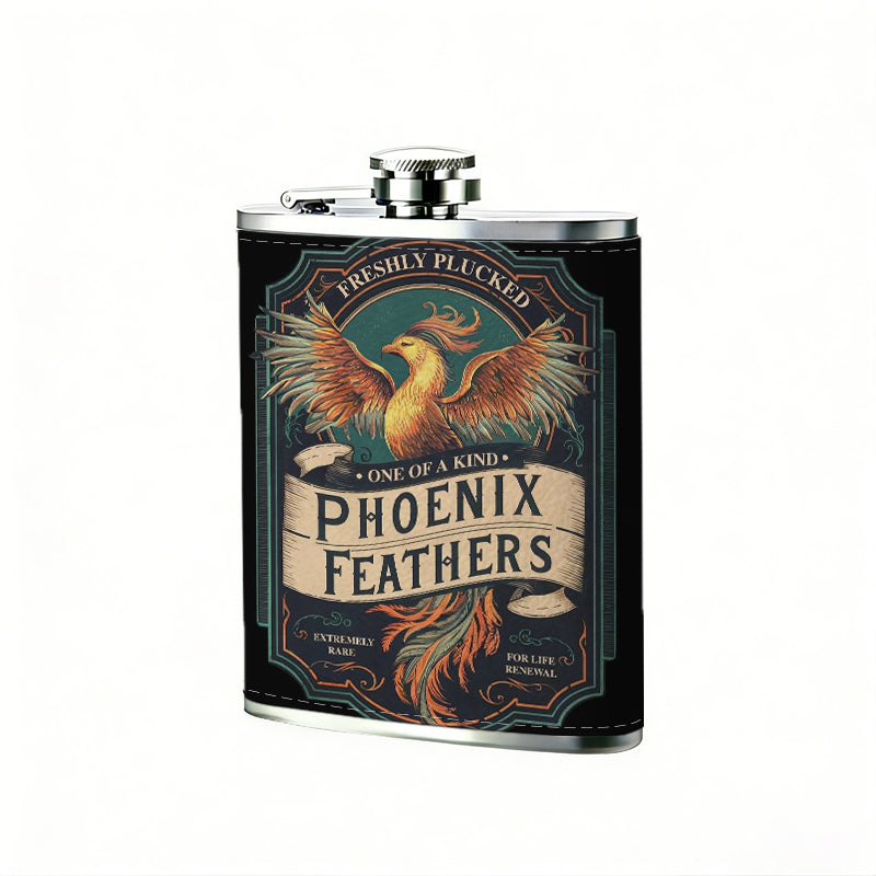 Phoenix feathers logo badge 1pc Stainless Steel Flask 8oz -Fashionable patterns Design, Ideal for Dad, Grandpa, Uncle, Hunting Enthusiasts, Birthday, Party, Christmas, Halloween Gifts