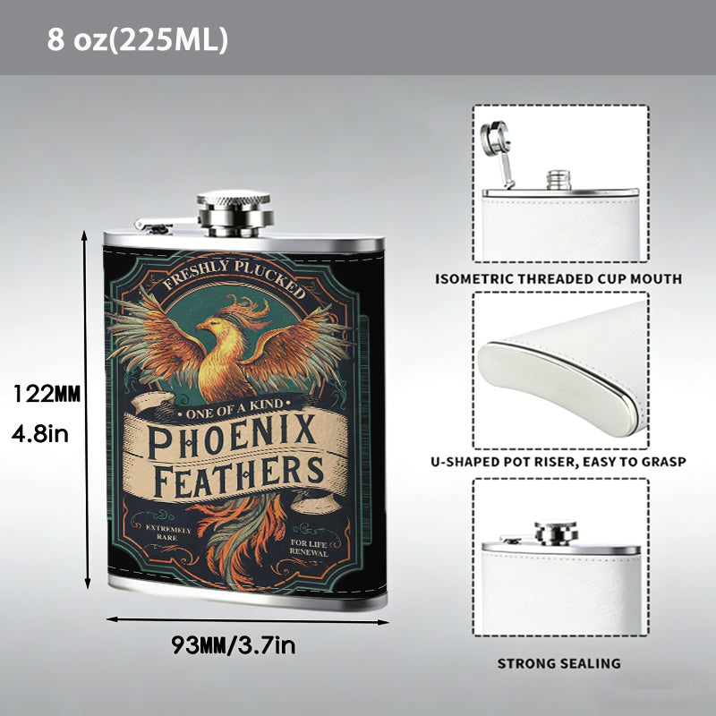 Phoenix feathers logo badge 1pc Stainless Steel Flask 8oz -Fashionable patterns Design, Ideal for Dad, Grandpa, Uncle, Hunting Enthusiasts, Birthday, Party, Christmas, Halloween Gifts
