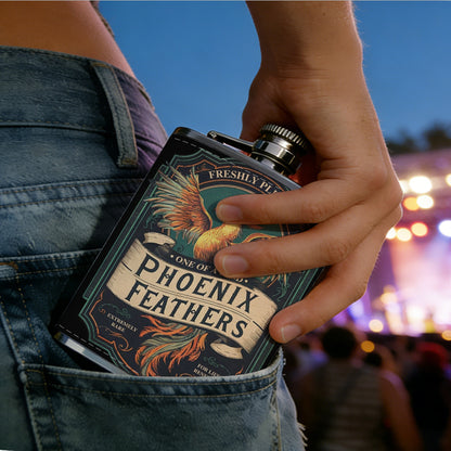 Phoenix feathers logo badge 1pc Stainless Steel Flask 8oz -Fashionable patterns Design, Ideal for Dad, Grandpa, Uncle, Hunting Enthusiasts, Birthday, Party, Christmas, Halloween Gifts