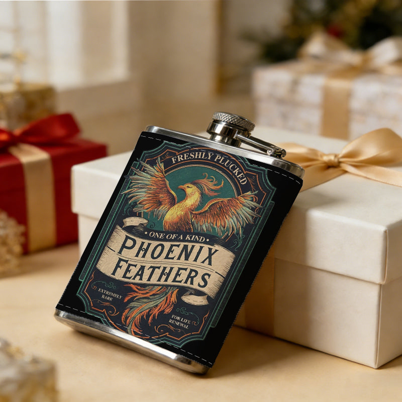 Phoenix feathers logo badge 1pc Stainless Steel Flask 8oz -Fashionable patterns Design, Ideal for Dad, Grandpa, Uncle, Hunting Enthusiasts, Birthday, Party, Christmas, Halloween Gifts