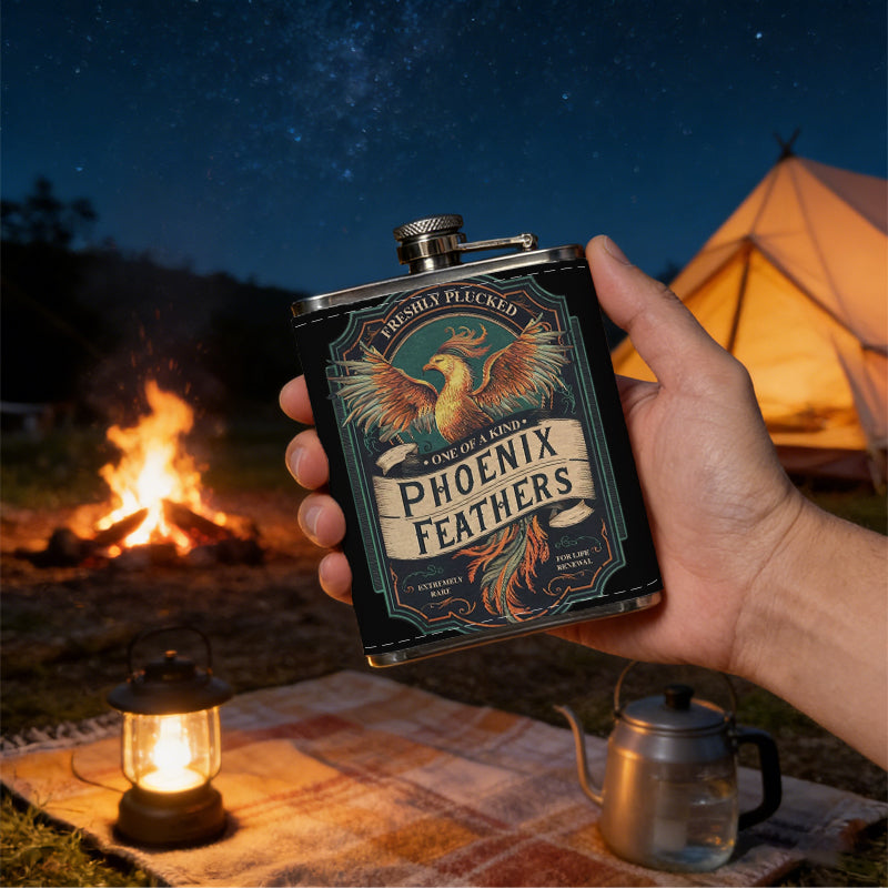 Phoenix feathers logo badge 1pc Stainless Steel Flask 8oz -Fashionable patterns Design, Ideal for Dad, Grandpa, Uncle, Hunting Enthusiasts, Birthday, Party, Christmas, Halloween Gifts