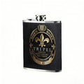 A vintage black-gold beer label with fleur-de-lis 1pc Stainless Steel Flask 8oz -Fashionable patterns Design, Ideal for Dad, Grandpa, Uncle, Hunting Enthusiasts, Birthday, Party, Christmas, Halloween Gifts