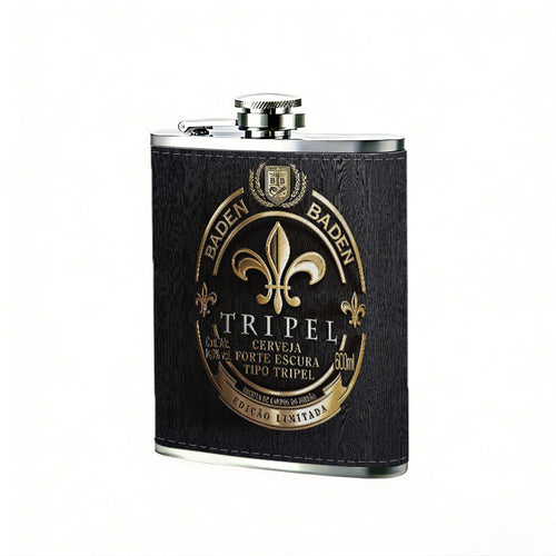 A vintage black-gold beer label with fleur-de-lis 1pc Stainless Steel Flask 8oz -Fashionable patterns Design, Ideal for Dad, Grandpa, Uncle, Hunting Enthusiasts, Birthday, Party, Christmas, Halloween Gifts