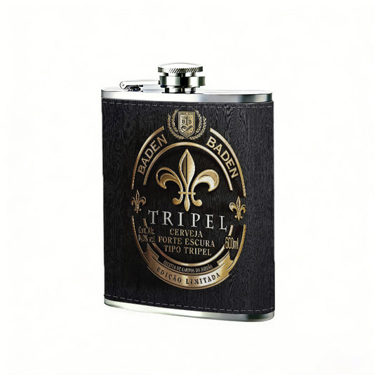 A vintage black-gold beer label with fleur-de-lis 1pc Stainless Steel Flask 8oz -Fashionable patterns Design, Ideal for Dad, Grandpa, Uncle, Hunting Enthusiasts, Birthday, Party, Christmas, Halloween Gifts
